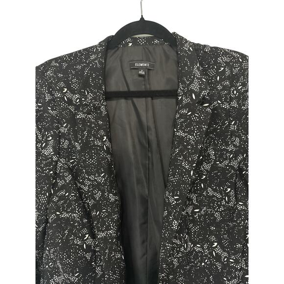 ELEMENTS Black White Lace Blazer Small Open Front Asymmetrical Hem EUC - Picture 3 of 3
